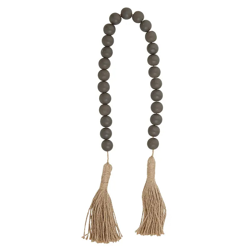 Dark Charcoal Wood Beads With Jute Tassel