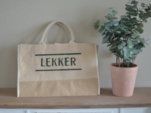 LEKKER//Jute Tote Bag with White Cotton and Burlap Accents