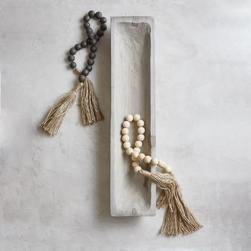 Dark Charcoal Wood Beads With Jute Tassel